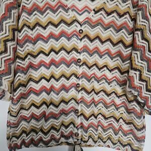 Blu-Pepper Womens Medium Chevron Open Knit Top Boho Western 70s Zig Zag Retro